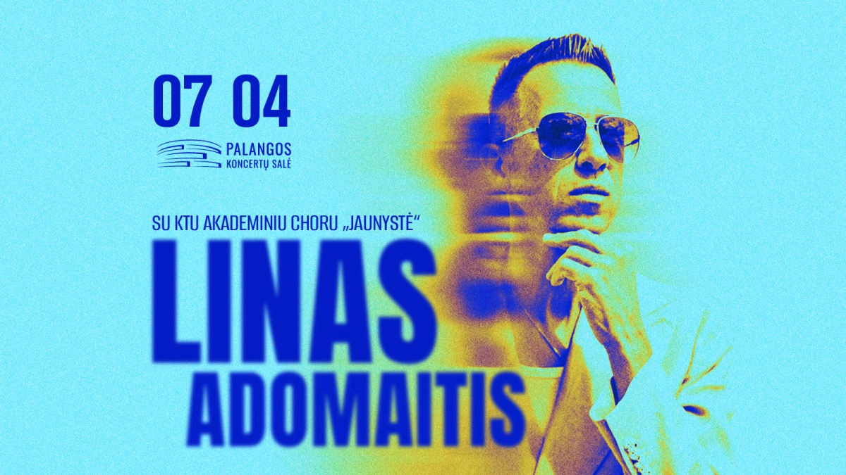 Linas Adomaičio koncerto skelbimas su vaizduojamu pačiu dainininku